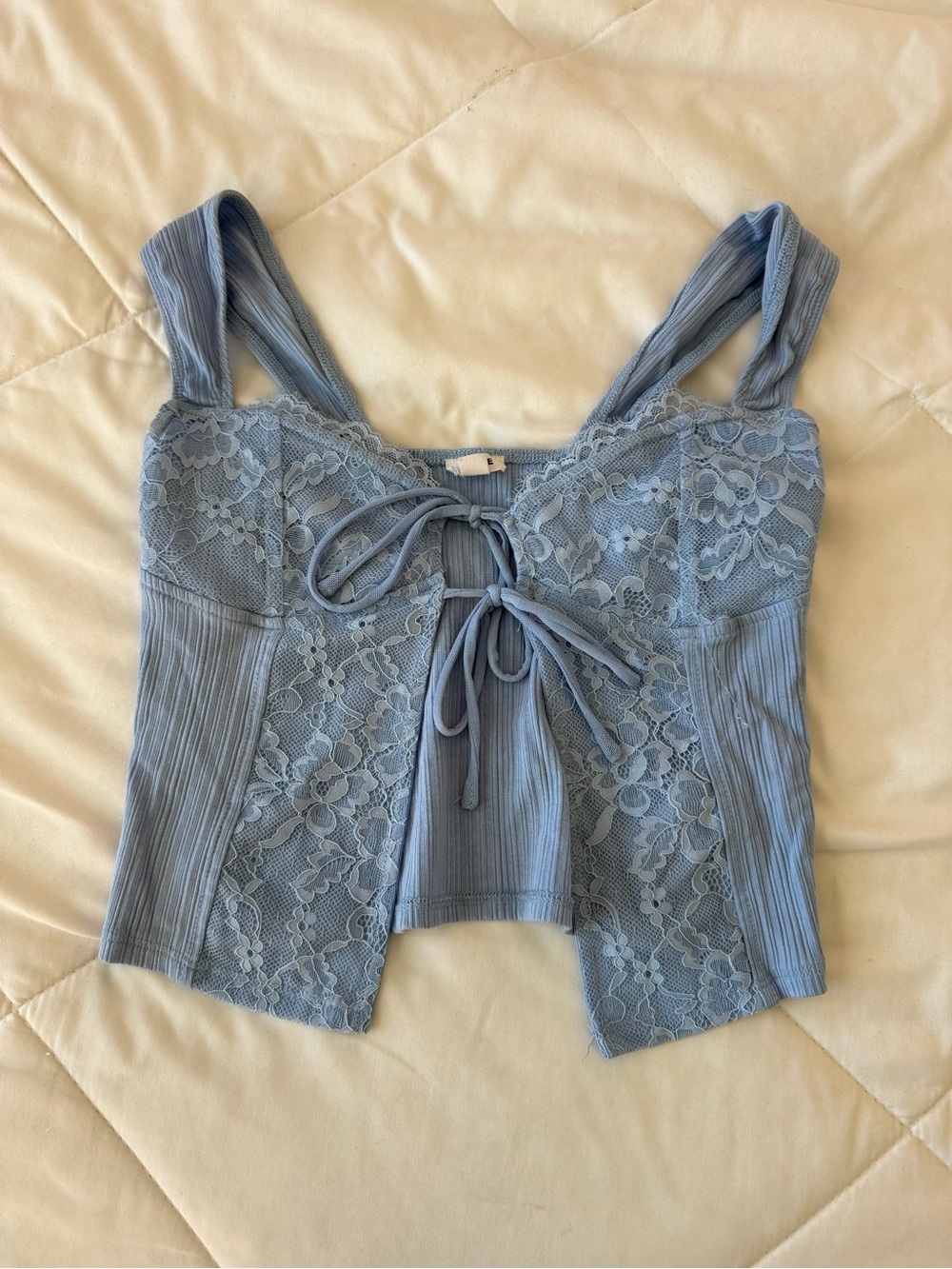 Garage Dusty Blue Lace Tie-Front Tank